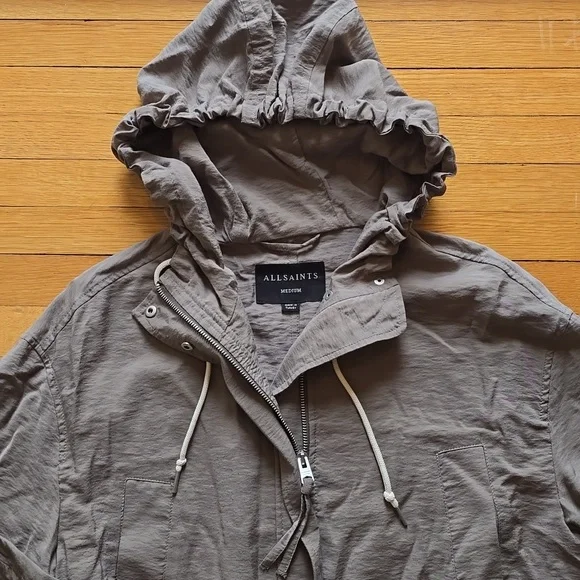 AllSaints, Calla Fishtail Parka Jacket Coat, Gray, EUC, Women's M - Picture 3 of 16